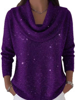 Full Size Glitter Cowl Neck Long Sleeve Sweater Plus Size