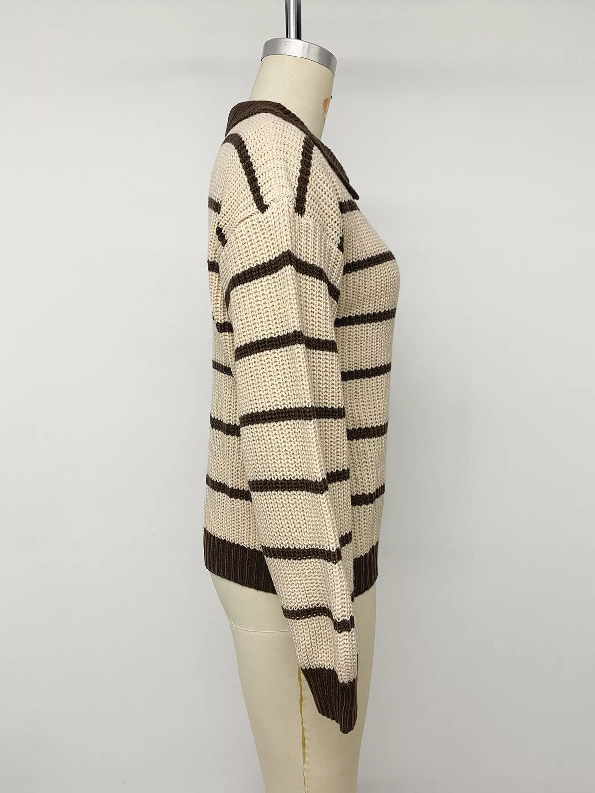 Striped Knit Polo Sweater