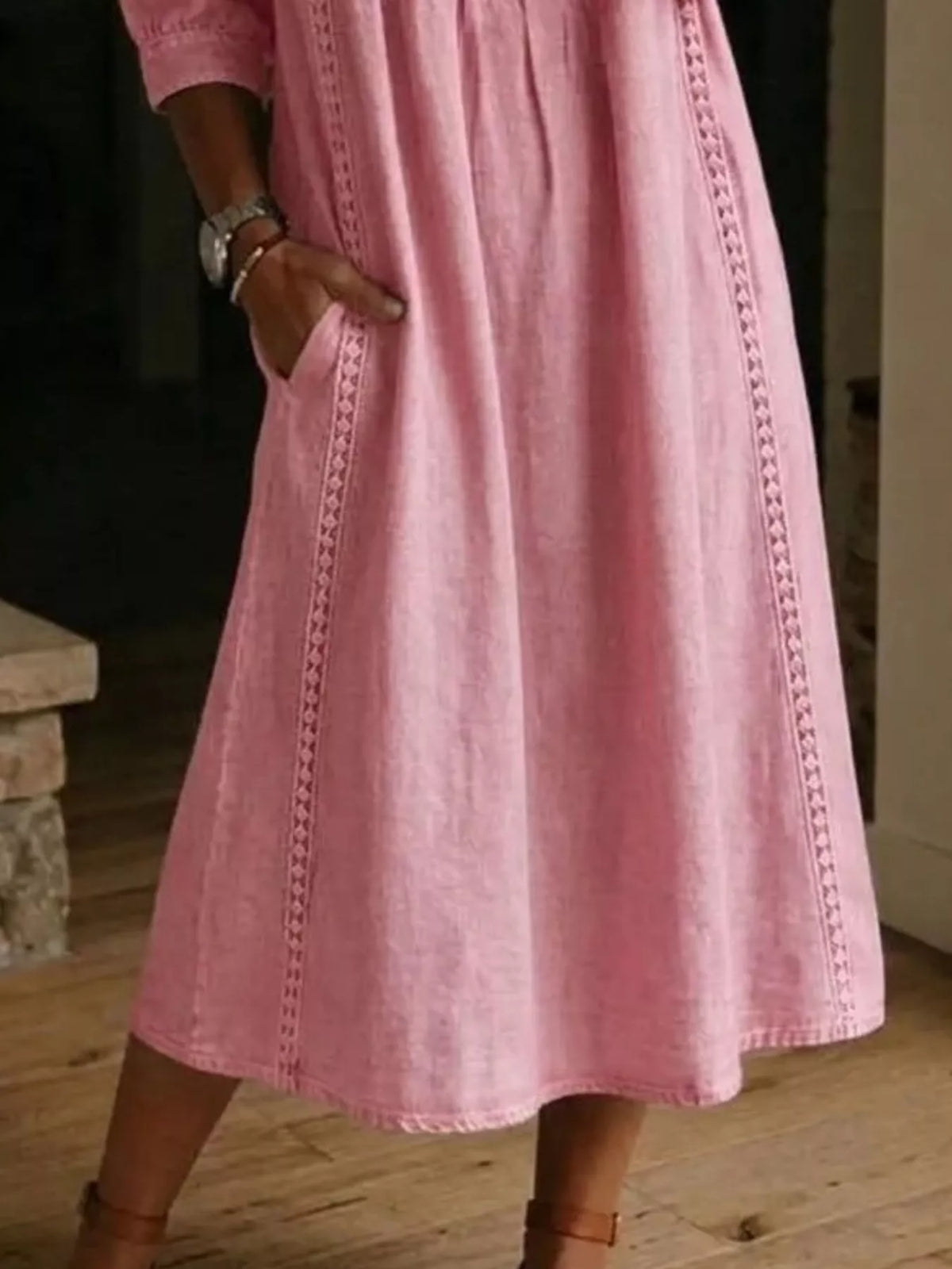 Full Size V-Neck 3/4 Sleeve Midi Dress Plus Size