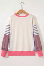 Color Block Striped Patchwork Dolman Slit Sweatshirt