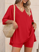 Full Size Casual Loose V-Neck T-Shirt & Shorts Set Plus Size