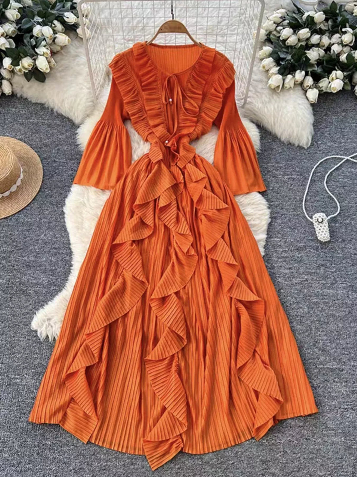 Ruffled A-Line Midi Dress