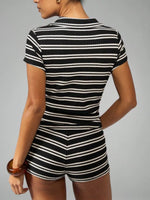 Striped Knit Short Sleeve Top & Shorts Set
