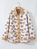 Flower Pattern Button Up Fleece Jacket