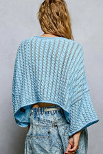 POL Cable-Knit Openwork Round Neck Cropped Sweater