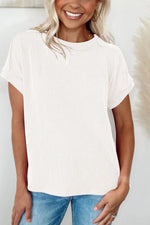 Casual Ribbed Short Sleeve Round Neck T-Shirt