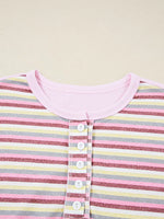 Exposed Seam Color Block Striped Patchwork Loose Henley Sweatshirt