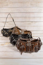 Fame Rivet Detail Leather Shoulder Bag