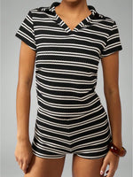 Striped Knit Short Sleeve Top & Shorts Set