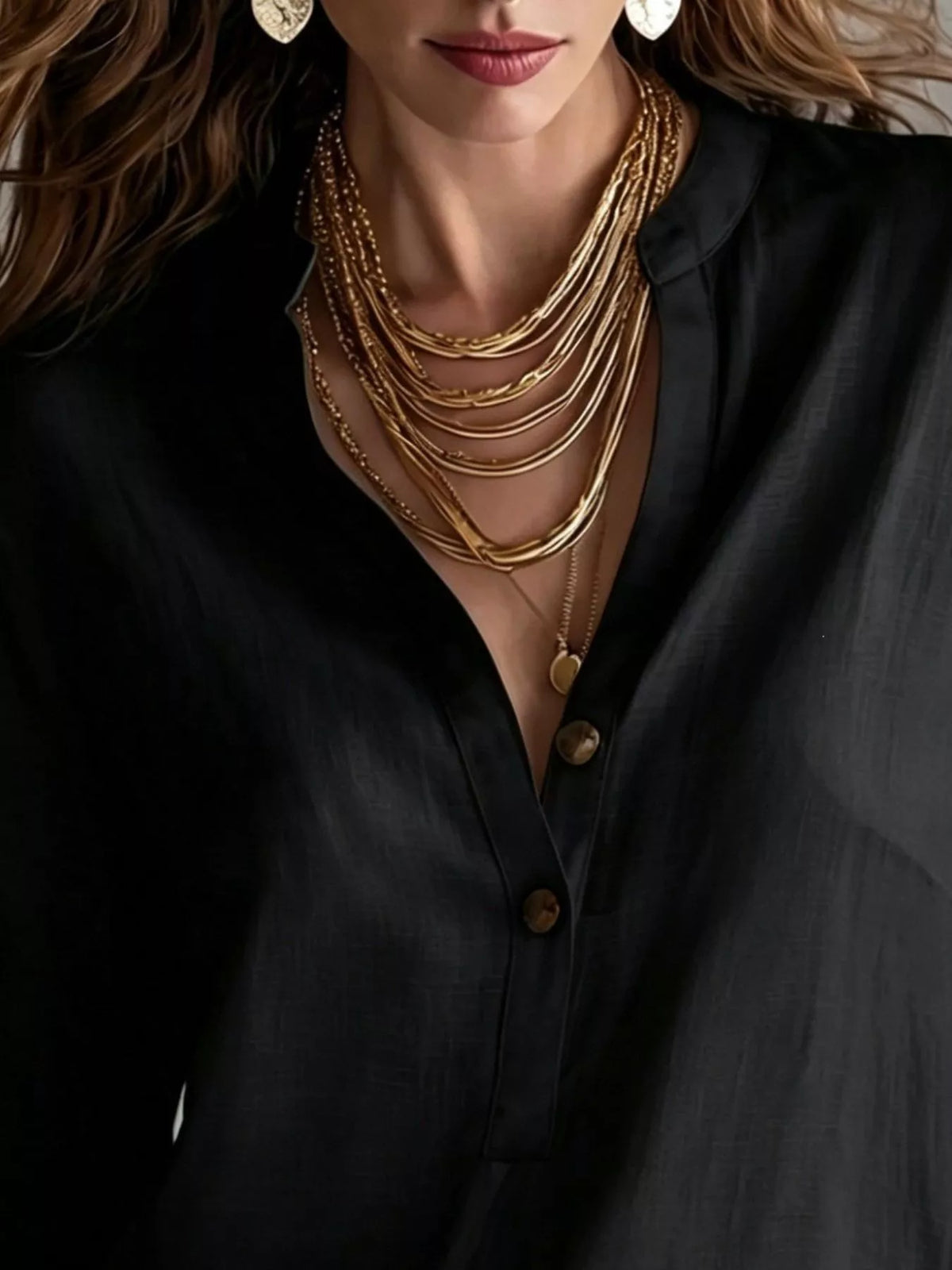 Button Detail Long Sleeve Blouse