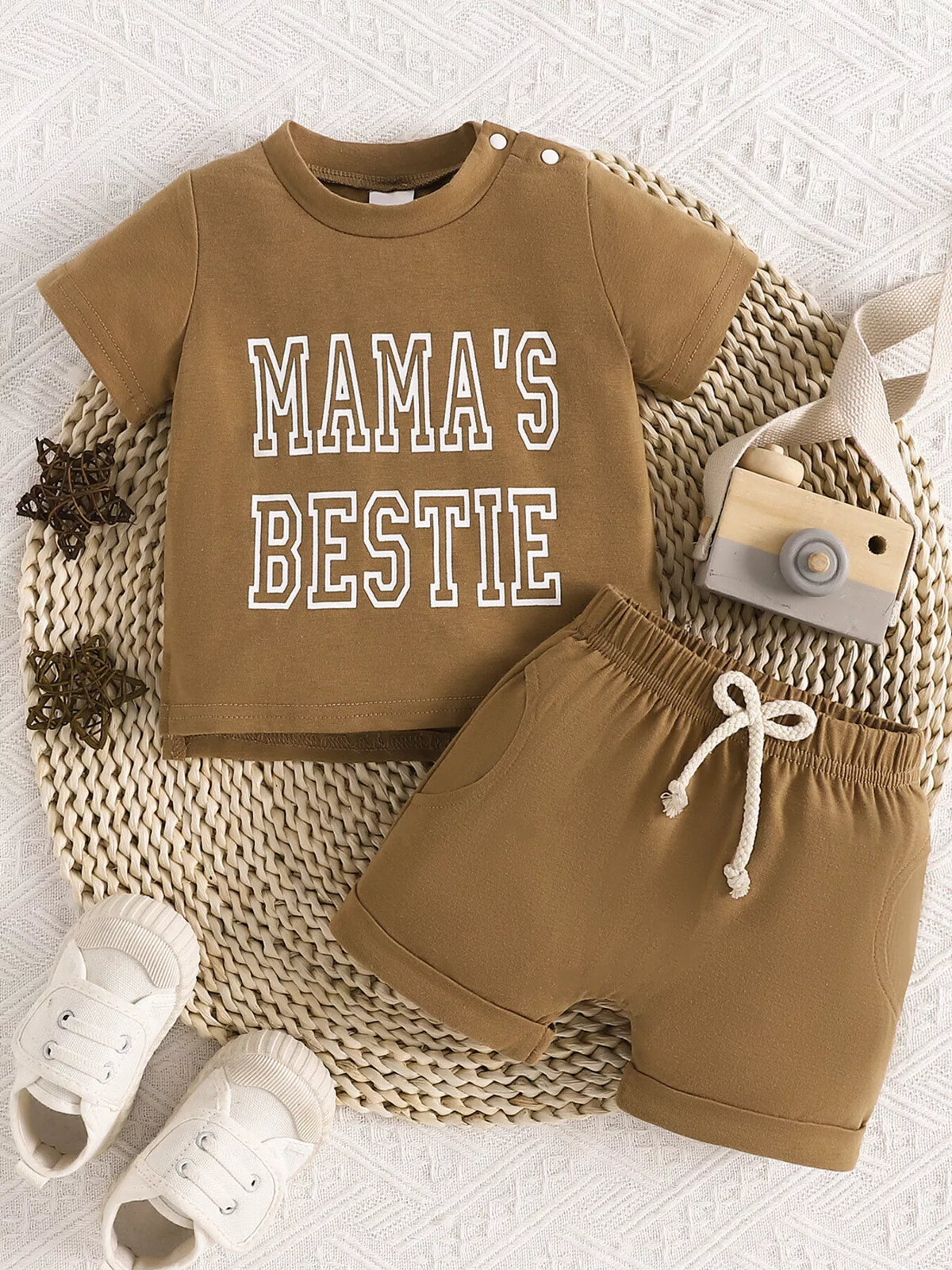 Children's Letter Round Neck Tee and Shorts Set
