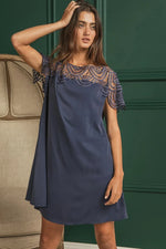 BiBi Crochet Lace Yoke Detailed Wrinkled Dress