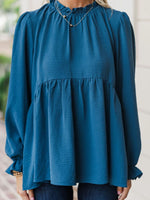 Frill Mock Neck Flounce Sleeve Blouse