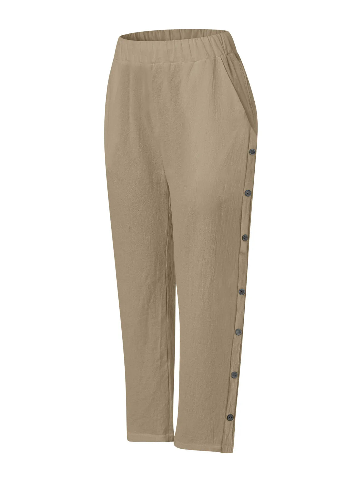 Full Size Side Decor Button Casual Wide Leg Pants Plus Size