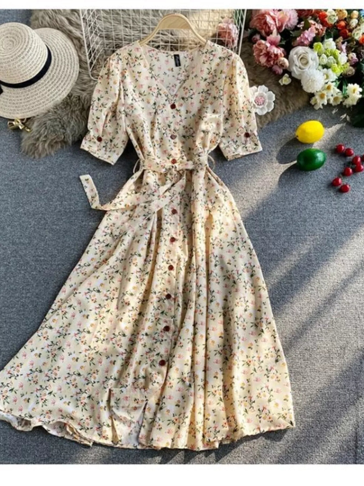 Floral Print V-Neck Midi Dress