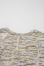 Leopard Print Half Sleeve V Neck Loose Fit T Shirt