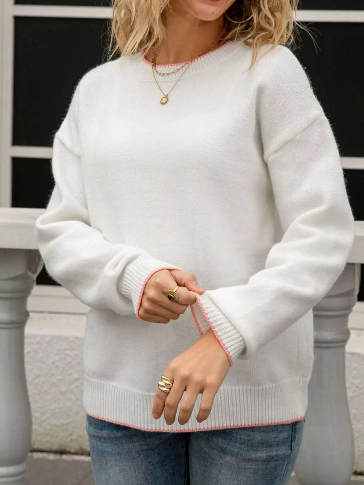 Bow-Back Round Neck Sweater