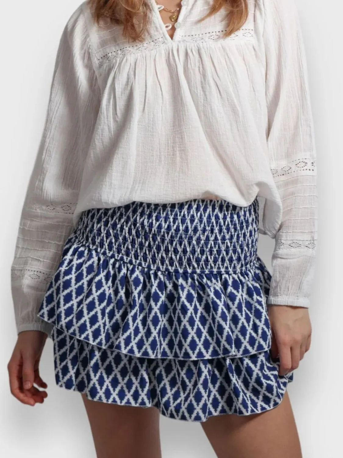 Smocked Wideband Waist Layered Mini Skirt