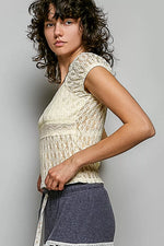 POL Sweetheart Neck Lace Short Sleeve Top
