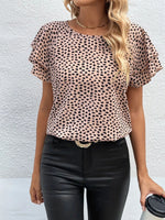 Animal Print Ruffle Sleeve Blouse