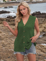 Button Down Eyelet V-Neck Sweater Vest