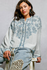 POL Floral Embroidered Button Down Long Sleeve Shirt