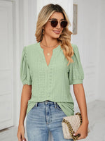 Florira Eyelet Notched Short Sleeve T-Shirt