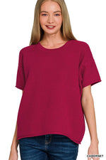 Zenana Viscose Round-neck Short Sleeve Sweater