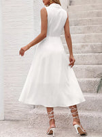 Contrast Bow Sleeveless Shirt Dress