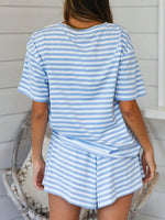 Striped Short Sleeve Tee and Drawstring Shorts Set