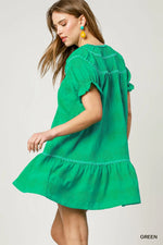 Umgee Heart Pattern Short Sleeve Ruffle Babydoll Dress