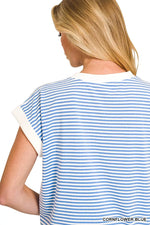 Zenana Striped Round Neck Short Sleeve Contrast Trim T-Shirt