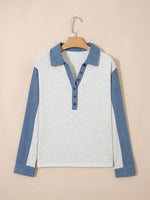 Color Block Button Detail Long Sleeve Top