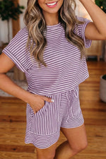 Stripe Breathable Textured Knit Short 2pcs Set