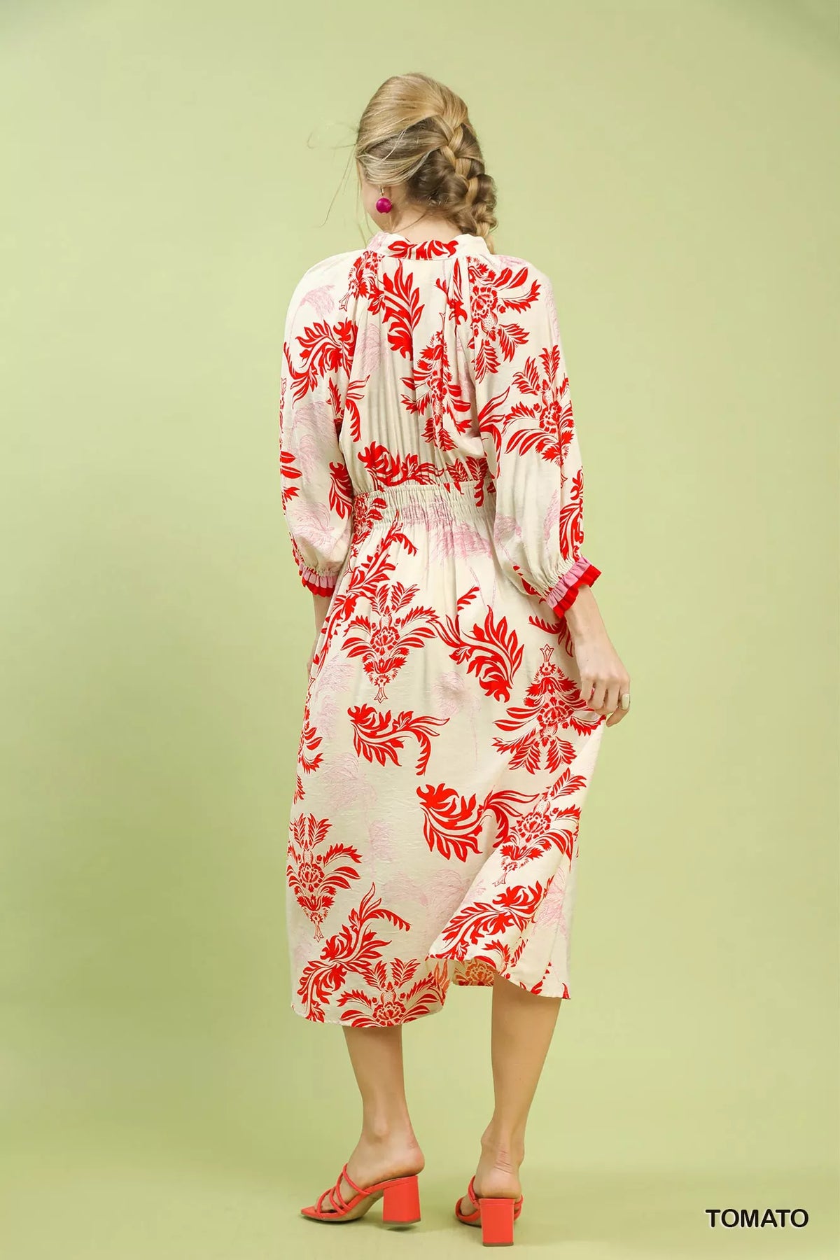 Umgee Tropical Print Button Detail Midi Dress