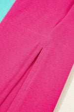 Frill Color Block Crew Neck Loose Fit T Shirt