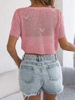 Crochet Heart Pattern Tie Front Cardigan