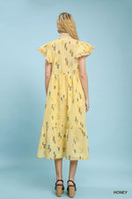 Umgee Floral Ruffle Sleeve Tiered Midi Dress