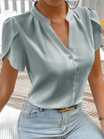 Notched Neckline Petal Sleeve Blouse