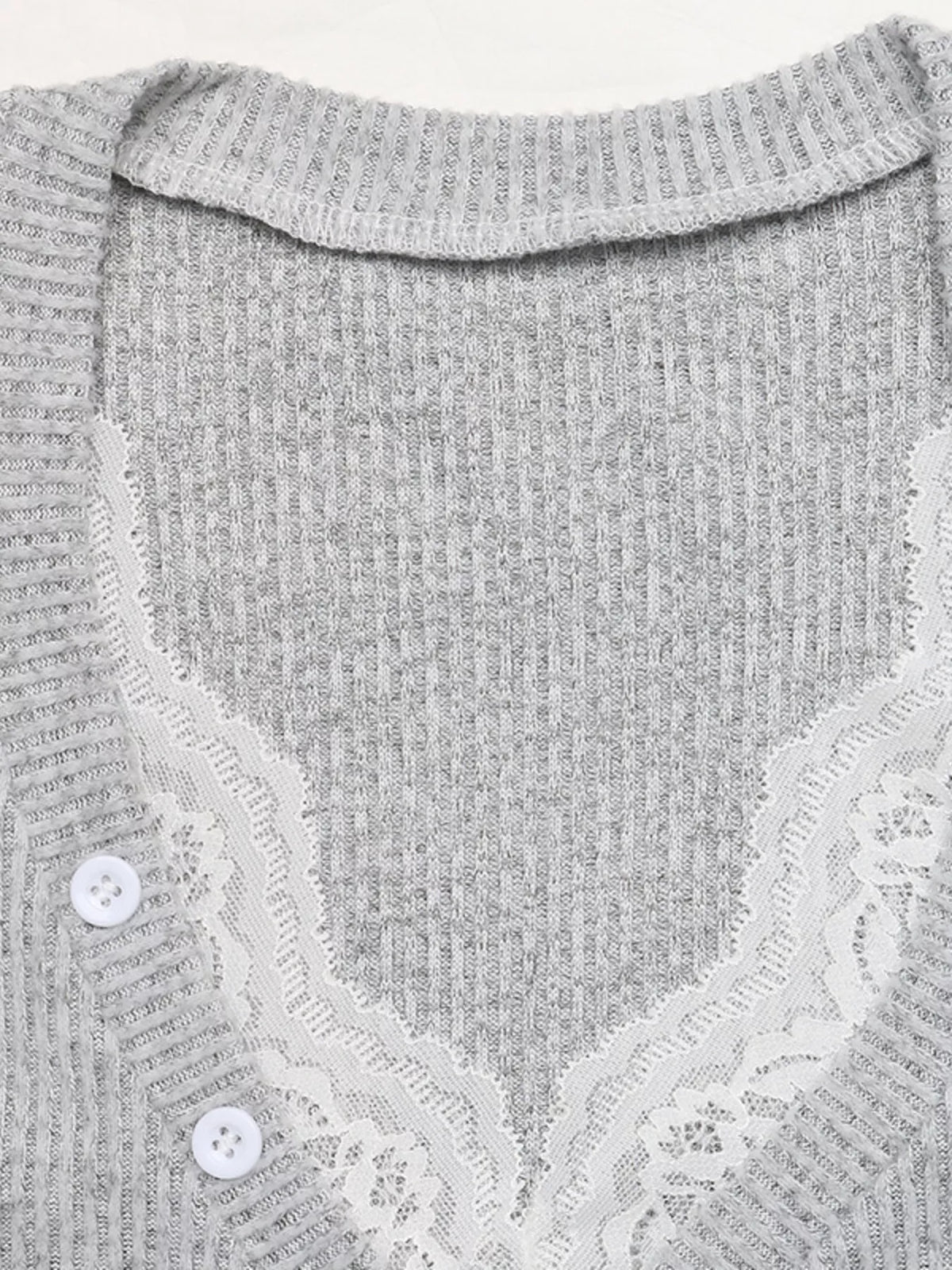 Ribbed Lace Trim Henley T-Shirt