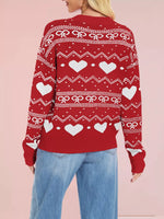 Heart & Bow Pattern Round Neck Sweater
