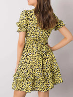 Leopard Print Tie Front Short Sleeve Mini Dress