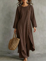Full Size Side-Buttoned Longline Top and Pants Set Plus Size