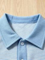 Children's Striped Polo Shirt & Shorts Set with Apple Embroidery