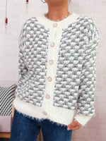 Fluffy Textured Button-Up Cardigan