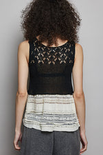 POL V-Neck Crochet Sweater Vest with Lace Trim