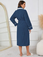 Contrast Trim Tie Waist Lounge Nightgown with Pockets