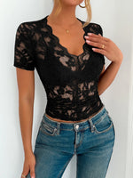 Lace V-Neck Short Sleeve Top