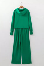 Solid Color Hooded Long Sleeve Elastic Waist Pocket Pants Set