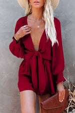 Tie Knot Puff Long Sleeve Romper